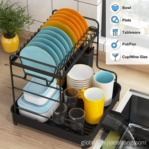 2 Tier Iron With Powder Coating Dish Rack Kitchen Compact Drain Dish Drying Rack Supplier